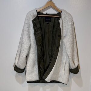 Sanctuary Cream Teddy Jacket with Olive Quilted Trim